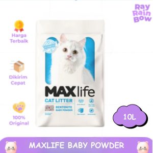 Maxlife Pasir Kucing Bentonite Baby Powder 10L Pasir Gumpal Wangi