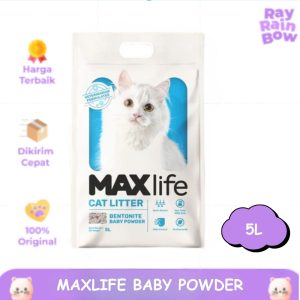 Maxlife Pasir Kucing Bentonite Baby Powder 5L Pasir Gumpal Wangi