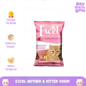 Excel Mother & Kitten Rasa Chicken & Tuna Kibble Segitiga 500gr - Makanan Kucing / Cat Food Dry