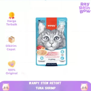 Wanpy Cat Stew Retort Adult Tuna & Shrimp in Gravy Pouch 70 Gr / Makanan Basah Kucing