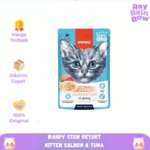 Wanpy Cat Stew Retort Kitten Salmon & Tuna in Gravy Pouch 70 Gr / Makanan Basah Kucing